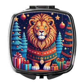 Caroline's Treasures Lion Christmas Compact Mirror Decorative Travel Makeup Mirror for Women Girls Gifts Pocket Makeup Mirror Folding Handheld