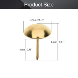 MroMax Upholstery Nails Tacks 0.47" Head Dia Iron Modern Style Metal Round Thumb Push Pins 0.67" Height for Furniture Decoration Chair Hardware Cork Board Sofa Headboards Golden Tone 25Pcs