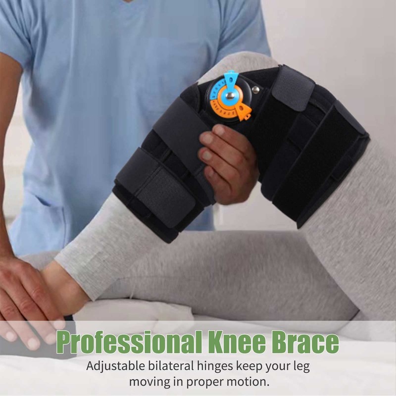 Hinged Knee Brace with Side Stabilizers ROM Knee Support Adjustable