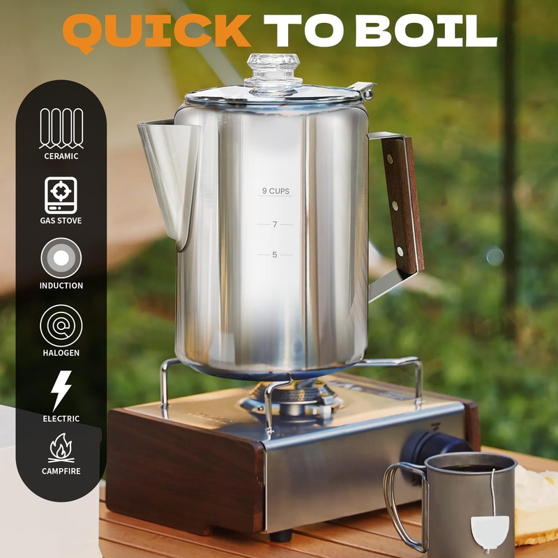 LRYYBTI Percolator Pot Stainless Steel Camping Coffee Pot-NO Aluminum or