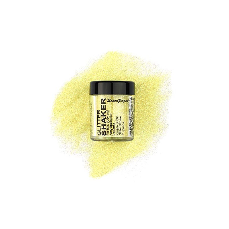 Stargazer Pastel Glitter Shaker, Yellow. Cosmetic glitter powder for use