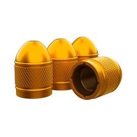 MarCraft Bullet Corrosion Resistant (Gold) Aluminium Tyre Wheel Alloy Valve Caps Dust Caps (4 Pack) Universal for Cars, SUVs, Bicycles, Motorcycles, Trucks | Plastic Insert | Screw-On