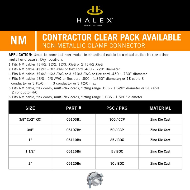 Halex – 3/8 Inch Non Metallic Twin Screw Clamp Connectors