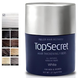 Top Secret Hair Thickening Building Fibers Refills - Undetectable Natural Filler for Men & Women - Instantly Fill In Fine Thinning Hair - Weather & Sweat Resistant (White, Travel)