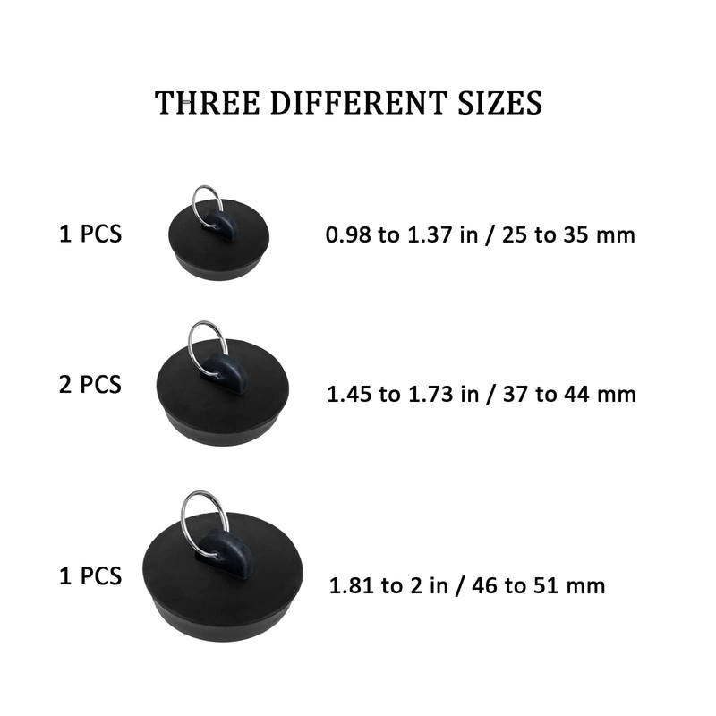 4 Pcs Sink Plug, Rubber Bath Plugs, Black Drain Stopper