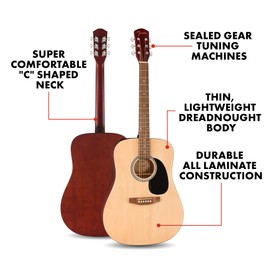 Fender FA-25 Dreadnought Acoustic Guitar, Beginner Guitar, with 2-Year Warranty, Includes Free Lessons, Natural