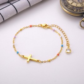 Kvekstio Christian Gifts for Women - Gold Cross Charm Faith Bracelet for Friends Family, Inspired Faith-Based Gift for Her, Religious Confirmation Adjustable Stainless Steel Cross Bracelet