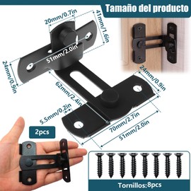 Cerradura de Puerta de Granero, 2 Piezas Pestillo de Puerta de Acero Inoxidable, 90 Grados Pestillo Abatible para Puerta, Ventana, Gabinete (Negro, 2.7 x 2.4pulgadas)