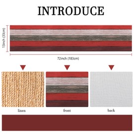 Hanrunsi Red Table Runner 33 X 183 cm Rectangle Coffee Table Runner Brown Table Runner Farmhouse Retro Rustic Barn Wood Texture Decorations for Kitchen Home Dining Table Decor Linen