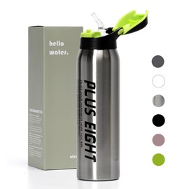 pluseight Insulated Water Bottle With Straw, 16 oz Leak Proof 18/8 Stainless Steel Vacuum Tumbler for Sports, Gym or Office, BPA-Free Keep Cold 24H Hot 12H (Silvery)