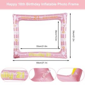 ORUZA 21st Birthday Photo Booth Props, 33 PCS 21st Funny DIY Birthday Party Props and Pink Gold Inflatable Selfie Frame, Birthday Party Decorations for Women Men