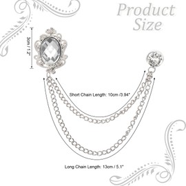 PATIKIL Gem Hanging Chain Brooch Pins, Rhinestone Men's Gem Brooch Suit Pins Lapel Pins for Women Men Clothes Dress Bouquet Coat Hat Bag, Silver (White)