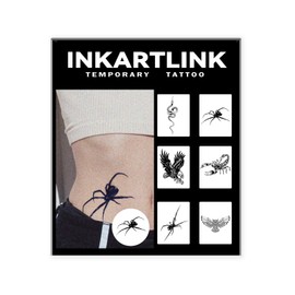 INKARTLINK Tattoo Tech, 6 Sheets Semi Permanent Tattoo, Adult Art Design Temporary Tattoos, Lasts 1-2 Weeks, Waterproof, Realistic Look, No Adhesive, No Reflection (Spider Design)