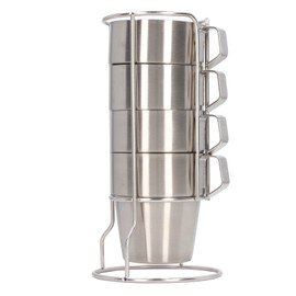 Stainless Steel Camping Cup Set of 4 Double Layer Coffee Mugs with Stand Holder Stackable Outdoor Cups for Picnic