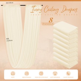 Showgeous Ivory Ceiling Drapes 8 Panels 5ftx40ft Wedding Ceiling Drapes Wedding Arch Draping Fabric Cheesecloth Curtain for Party Ceremony Stage Event Decoration