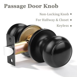 Probrico (10 Pack Round Passage Door Knob(Non-Locking Knobs), Keyless Doorknobs Interior/Exterior Door Lockset,Passage Knobs for Hallway/Closet,Black Finish Modern Design Door Hardware
