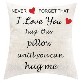 Long Distance Relationship Cushion Cover, Hug This Pillow Until You Can Hug Me, 45*45cm Throw Pillow Cover for Valentines Day for Sofa Bed Home Decor, Valentines Gift for Boyfriend, Girlfriend