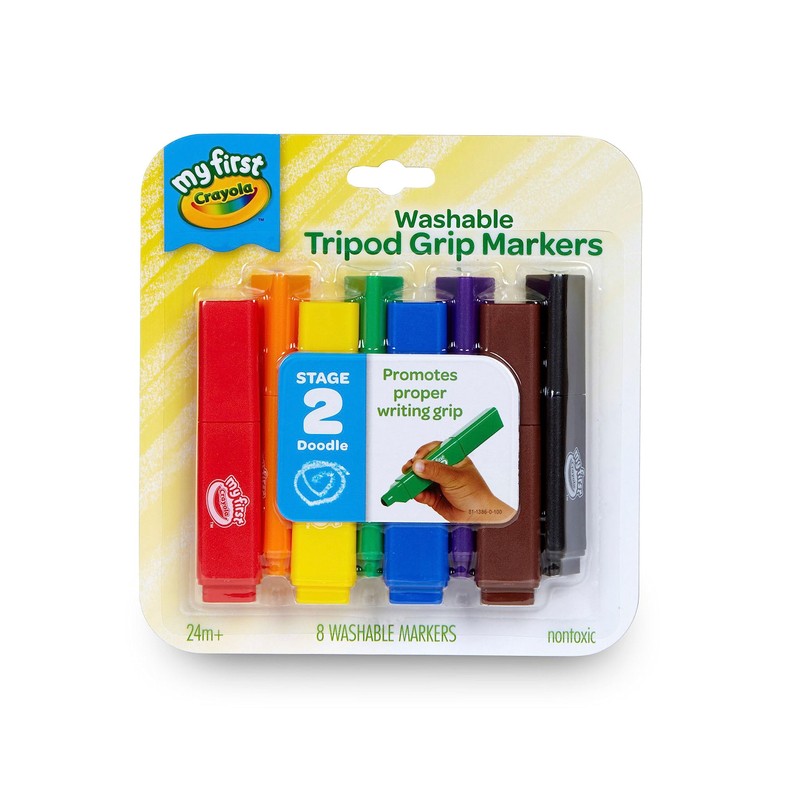 Crayola Triangle Toddler Markers (8ct), Easy Grip Washable Markers for