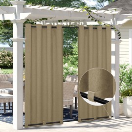 Easy-Going Cortinas de aspecto de lino para exteriores, impermeables, resistentes al viento, cortinas de privacidad para patio, cenador, ojales en la parte superior y pestaña inferior, 1 panel, 54 x 96 pulgadas, caqui