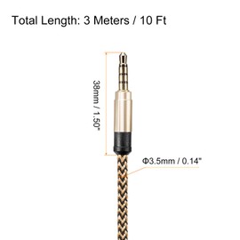 MECCANIXITY Aux Cable 3.5mm Male to Male Nylon Braided 10Ft 4 Pole Hi-Fi Stereo Sound Auxiliary Cord Gold for Earphones, Smart Phones, Home/Car Stereos, Speakers, Computers