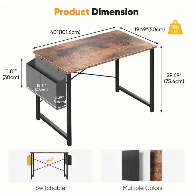 Computer Desk with Storage Bag, Metal Frame Study Table