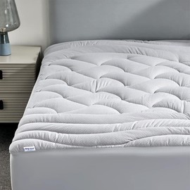 SLEEP ZONE Cooling Queen Mattress Topper for Single Bed, Premium Zoned Quilted Mattress Pad, Fitted Mattress Protector Cover, Machine Wash Durable, Deep Pocket 8-21 inch (Silver Grey, Queen)