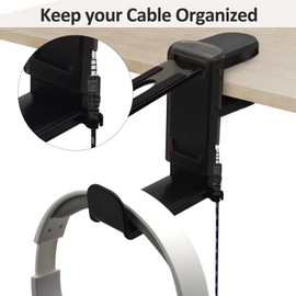 Yiomxhi 2 in 1 Headphone Stand Controller Holder, 360° Rotatable Headset Holder Table with Cable Organiser, Universal Headphone Stand Gaming Accessories, Black