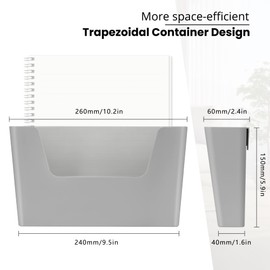 YOHOM 3 Pack Adhesive File Holder, No Drilling Door Box Wall Hanging Magazine Holder, Plastic, Grey