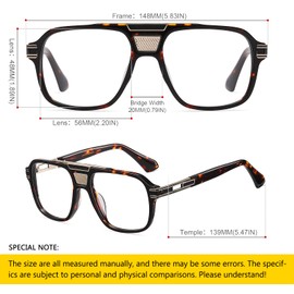 SHEEN KELLY Retro Flat Top Square Sunglasses Men's Fashion Oversized Millionaire Glasses Transparent Lenses Acetate Business Eyewear, 2