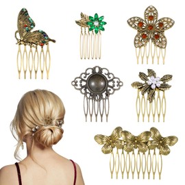 6 Pack Vintage Hair Side Combs for Women Decorative, Retro Pearl Rhinestone Metal Hair Comb Clips with Teeth, Crystal Bridal Hair Piece Pins for Wedding Accessories