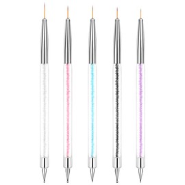 Doubel Ended Nail Art Brushes, 5PCS Nail Design Brushes | Point Drill Drawing Painting Tools Set, Dotting Pen Tools, Drill-Drawing Liner Nails Brush Pen for DIY nails-art (5 Colors)