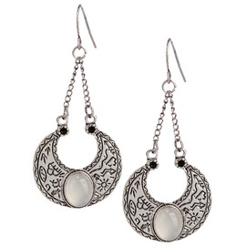 SPUNKYsoul Handmade Boho Fashion Tribal Ethnic Gypsy Hippy Dangle Earrings Paddle Silver or Patina for Women (White)