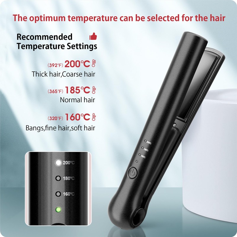 Cordless Hair Straightener Portable Travel Rechargeable Flat Iron, Fast Heating,Adjustable