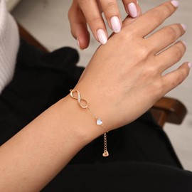 CDE Rose Gold Initial Heart Infinity Bracelets for Women Adjustable Dainty Letter Alphabet Charm Jewelry Birthday Gifts for Women Her Girlfriend Mom Wife (Rose Gold Initial H)