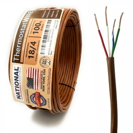 18/4 100Ft. NATIONAL Wire&Cable Thermostat Doorbell HVAC Heating Control Professional Cable Wire - Made in USA - 100% Solid Copper Conductors, CL2 ETL Listed, Low Voltage Applications Use