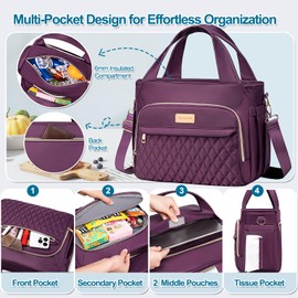 Yunkevivo Lunch Bag Lunch Box Women - Insulated Lunch Tote Bag for Women Men, Leakproof Large Womens Lunch Bags for Work, Lunch Cooler Bag for Adult with Side Pocket for Picnic, Hiking, Beach (Purple)