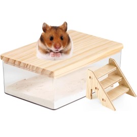 ZQuintuplian 1Pcs Hamster Sand Bath, Box Container Hamster Bath Sand Gerbil Sand Bath Hamster Dust Bath Hamster Bath Container With Ladder Chinchilla Dust Bath Hamster Accessories(Without sand)