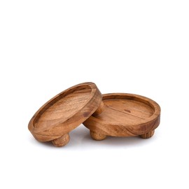Mahasu Pedestals Acacia Wood Set of 2 Round Pedestal Riser Board for Display for Coffee Table for Christmas Décor (4" X 4" X 1.5")