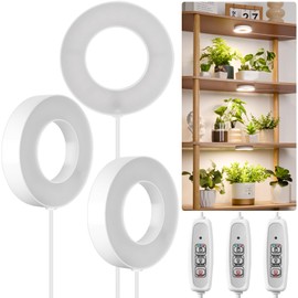 LORDEM Grow Light for Indoor Plants, 48 LEDs Ceiling Full Spectrum Plant Light, 5V Corded Growing Lamp with 4/8/12H Auto Switch, 4 Dimmable Brightness Levels, Single-Head, 3 Pack