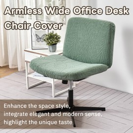 KEOYA Armless Chair Covers Plush Criss Cross Chair Covers Stretch Wide Office Desk Chair Slipcovers Modern Solid Color Mid Back Accent Chair Protectors Swivel Vanity Chair Cover Green