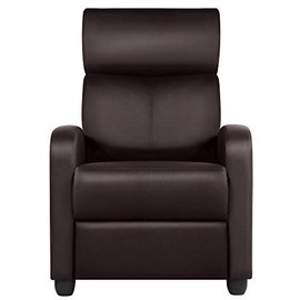 Topeakmart PU Leather Recliner Chair Living Room Single Sofa Home Theater Seating with Lumbar Support Overstuffed High-Density Sponge Manual Push Back Recliners Brown