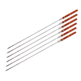 CHEFTOR Premium Stainless Steel Wooden Handle BBQ Skewers for Shish Kebab, Turkish Grills & Koubideh, Brazilian-Style BBQ, 23 Inch x 1/4 Inch, Set of 6