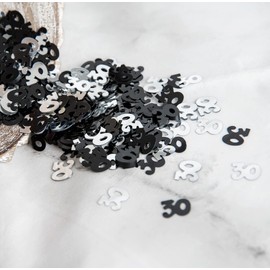SHATCHI 28g Black & Silver 30th Birthday Confetti Foil Metallic Glitz Table Scatter Sprinkles Age Bday Party Decorations, 12mm