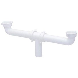 EZ-Flo 1-1/2 Inch x 16 Inch Kitchen Sink End Waste Center Outlet with Baffle in Tee, Direct Connection for Tubular Drain Applications, White Polypropylene, 35394