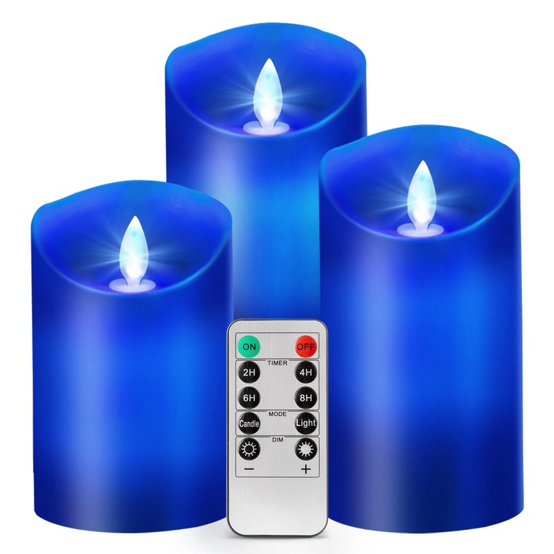 Windshell Blue Flame Candles (Blue LED Light Source), Moving Wick