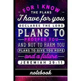 Jeremiah 29:11: Christian Bible Verse Notebook - 100 Page Double Sided College Ruled Journal - Great To Use As A Prayer Journal Or To Take Church ... Purple Night Sky & Pink And White Font
