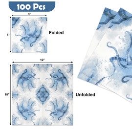 100 Pcs Under the Sea Cocktail Beverage Napkins Ocean Coastal Disposable Paper Dessert Napkin for Summer Spring Birthday Party Supplies