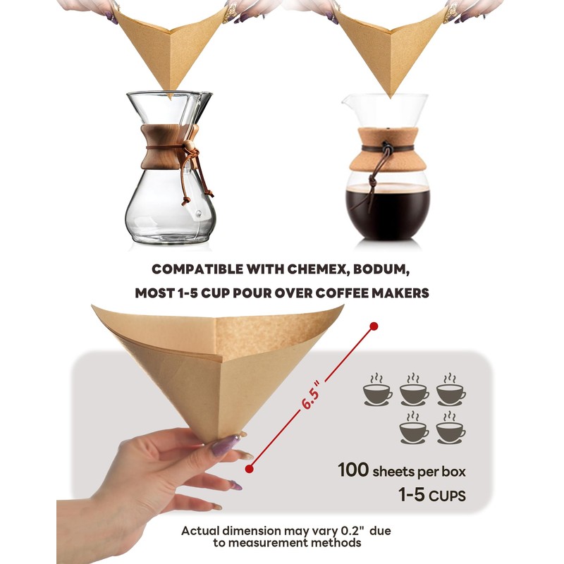 Brew Choice Pre-folded Unbleached Cone Coffee Filters, 100 Count Disposable