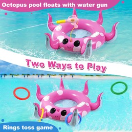 Motiloo Octopus Kids Pool Float with Water Gun - Toddler Inflatable Pool Toys for Kids 3-12 Years Old Summer Pool Parties & Outdoor Water Fights