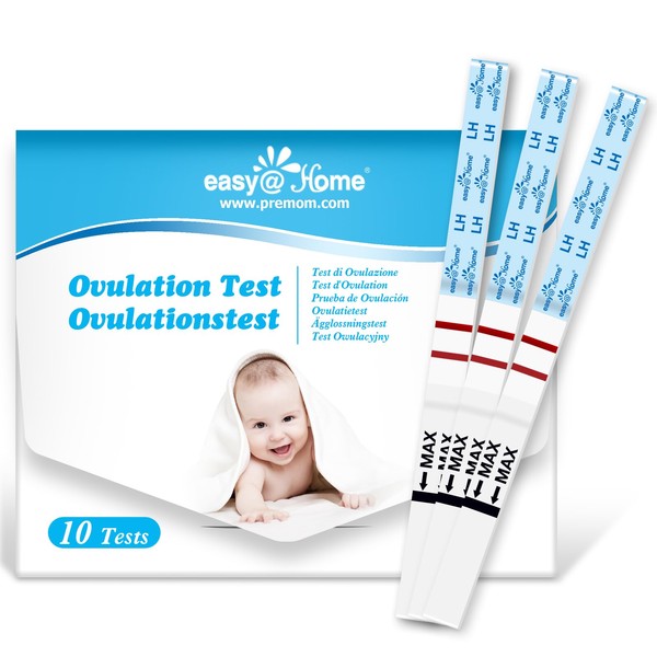 Ovulation Fertility Test Predictor Kit: Easy@Home 10 LH Strips Accurate Fertility Test for Women Ovulation Monitor - Powered by Premom Ovulation Tracker App
